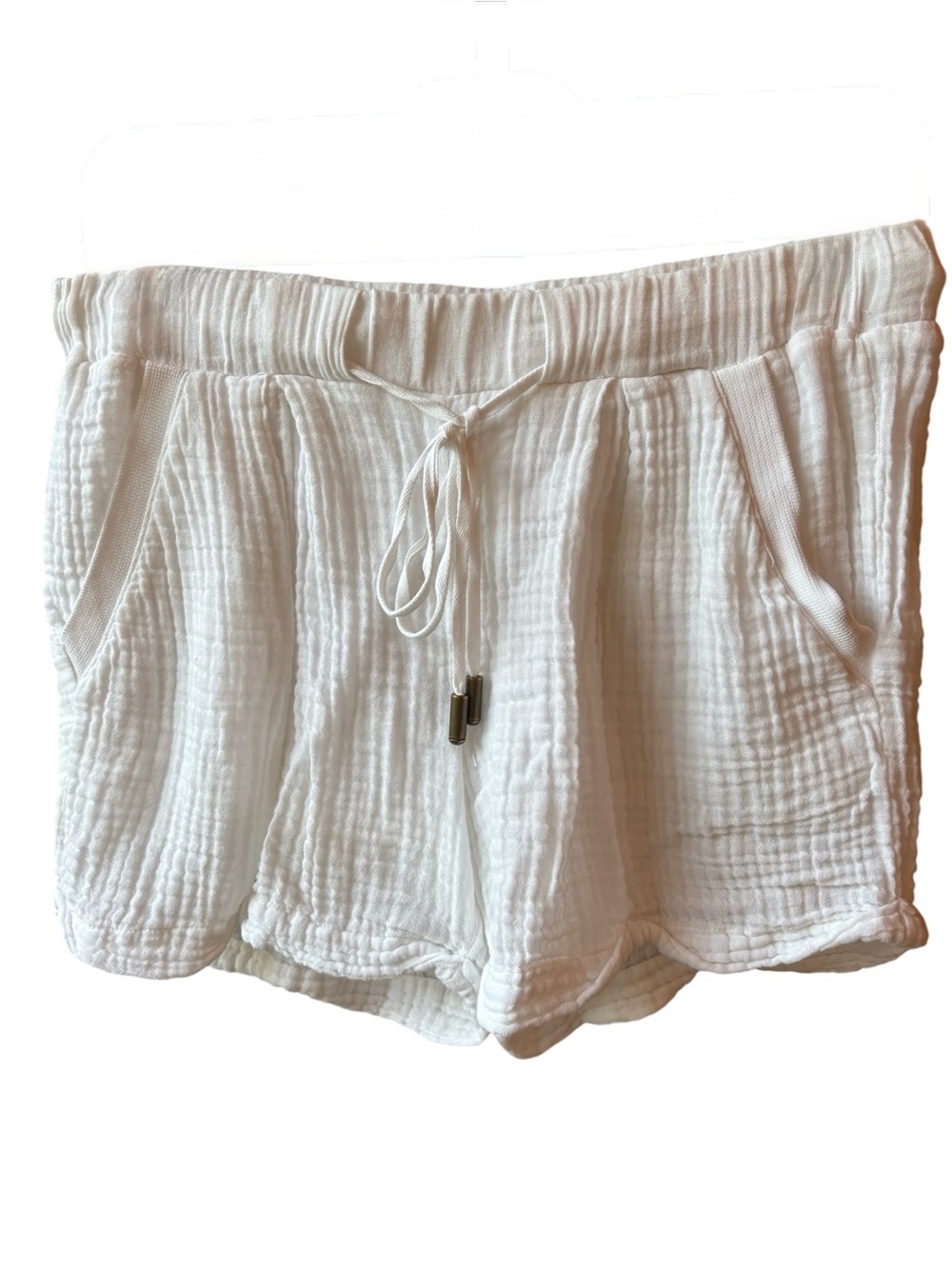 Three Dots White Double Gauze Drawstring Shorts - Small